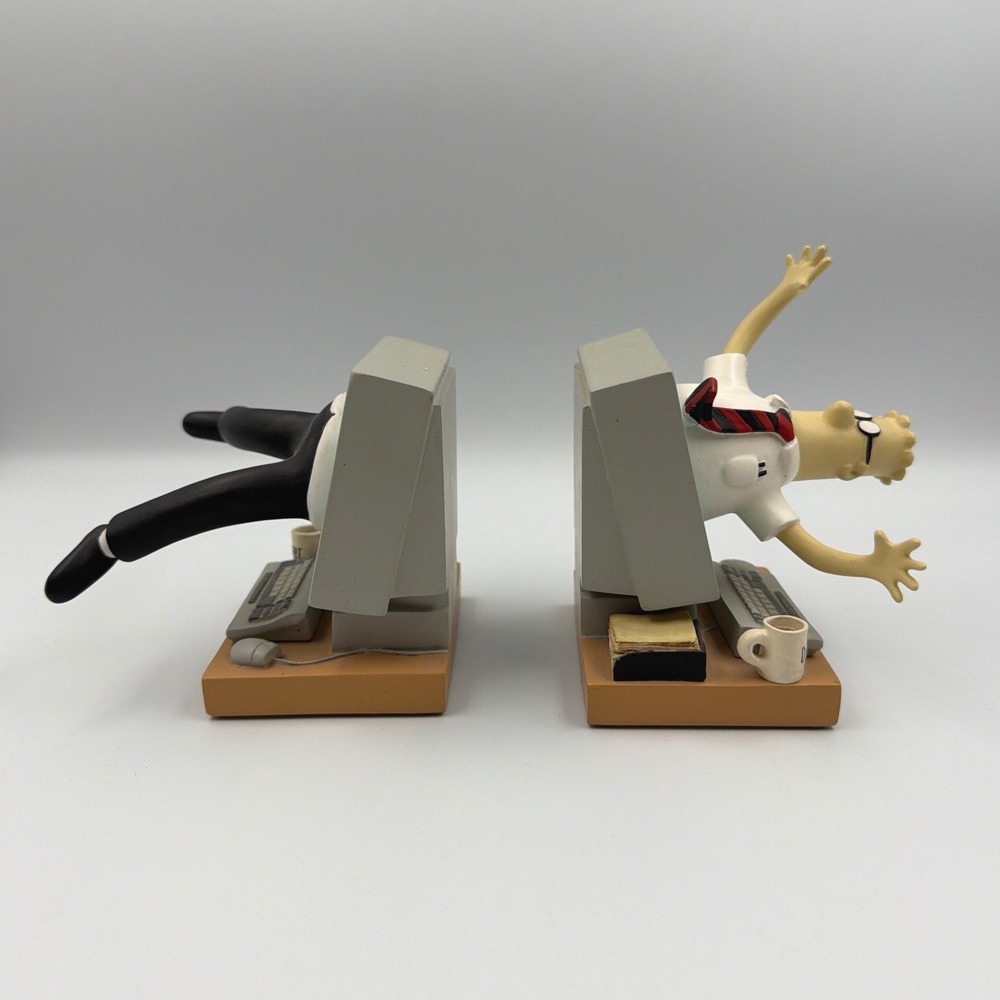 Vintage Spinning Dilbert Bookends 90's FIGI Stuck in Comptuter PC Book ends